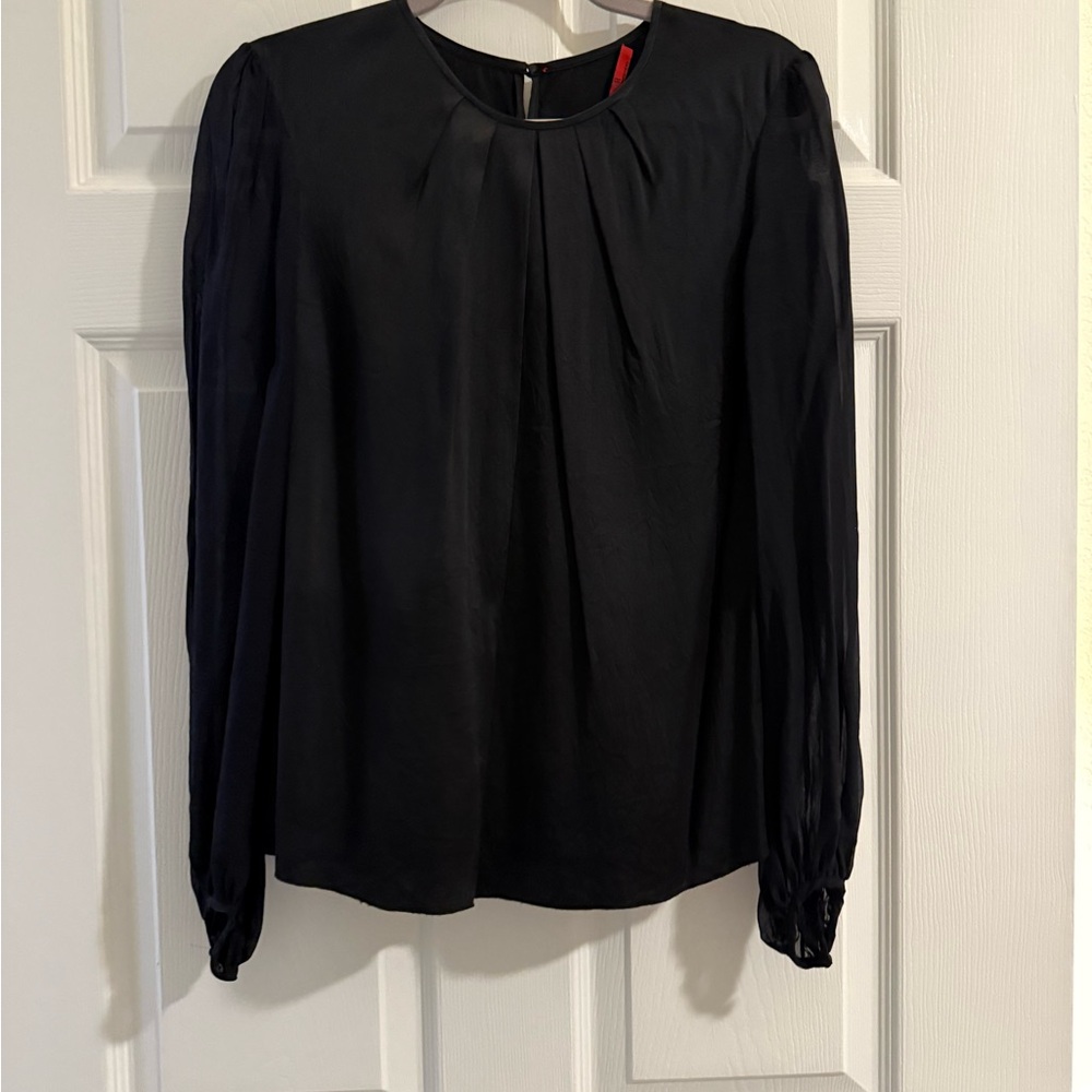 Carolina Herrera Black Puff Sleeve Pleated Blouse